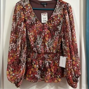 1. State Floral V-Neck Blouse - Red and Yellow
